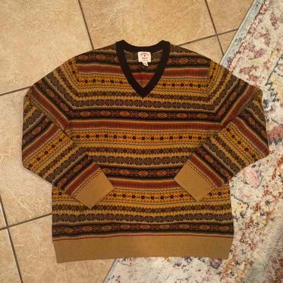 Brooks Brothers Sweaters - Brooks Brothers Red Fleece Italian Yarn Fair Isle Wool Blend V-Neck Sweater L